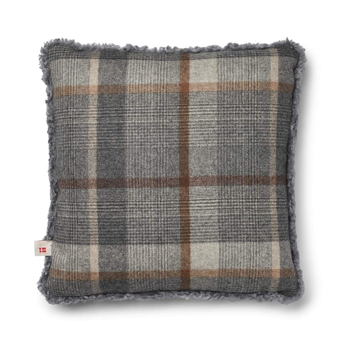 Checked Collection | Ullkudde | Kort lugg | 52x52 cm Rutig – Grå/Ljusgrå