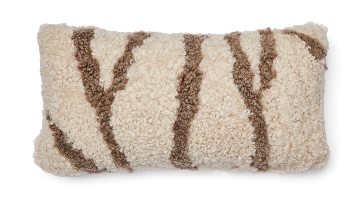 Zebra Kort Lugg Fårskinn Kudde Taupe/Vit