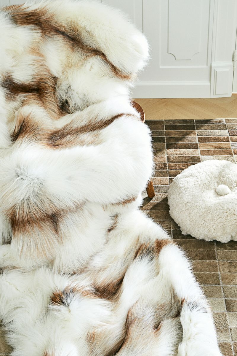 Premium rävskinnspläd | Kasmirbaksida | Light Gold | 150x150 cm Ljus guld