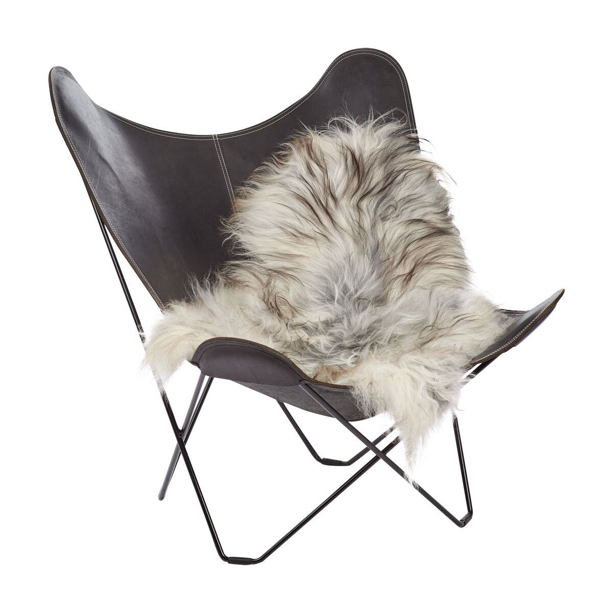 Fårskinn | Lång lugg | Island | 90x60 cm Naturleg Grå