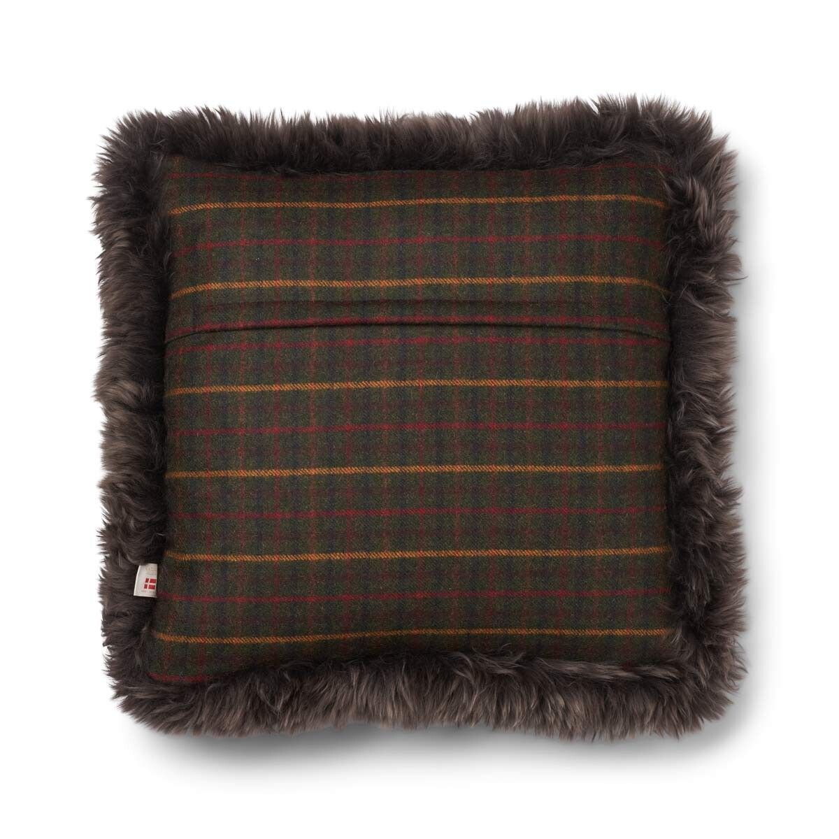 Checked Lång Lugg Fårskinn Kudde Kilberry Fir-Dark Green/Walnut