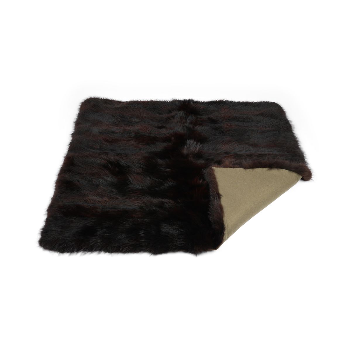 Premium rävskinnspläd | Baksida i kashmir | Mörkbrun | 150x150 cm