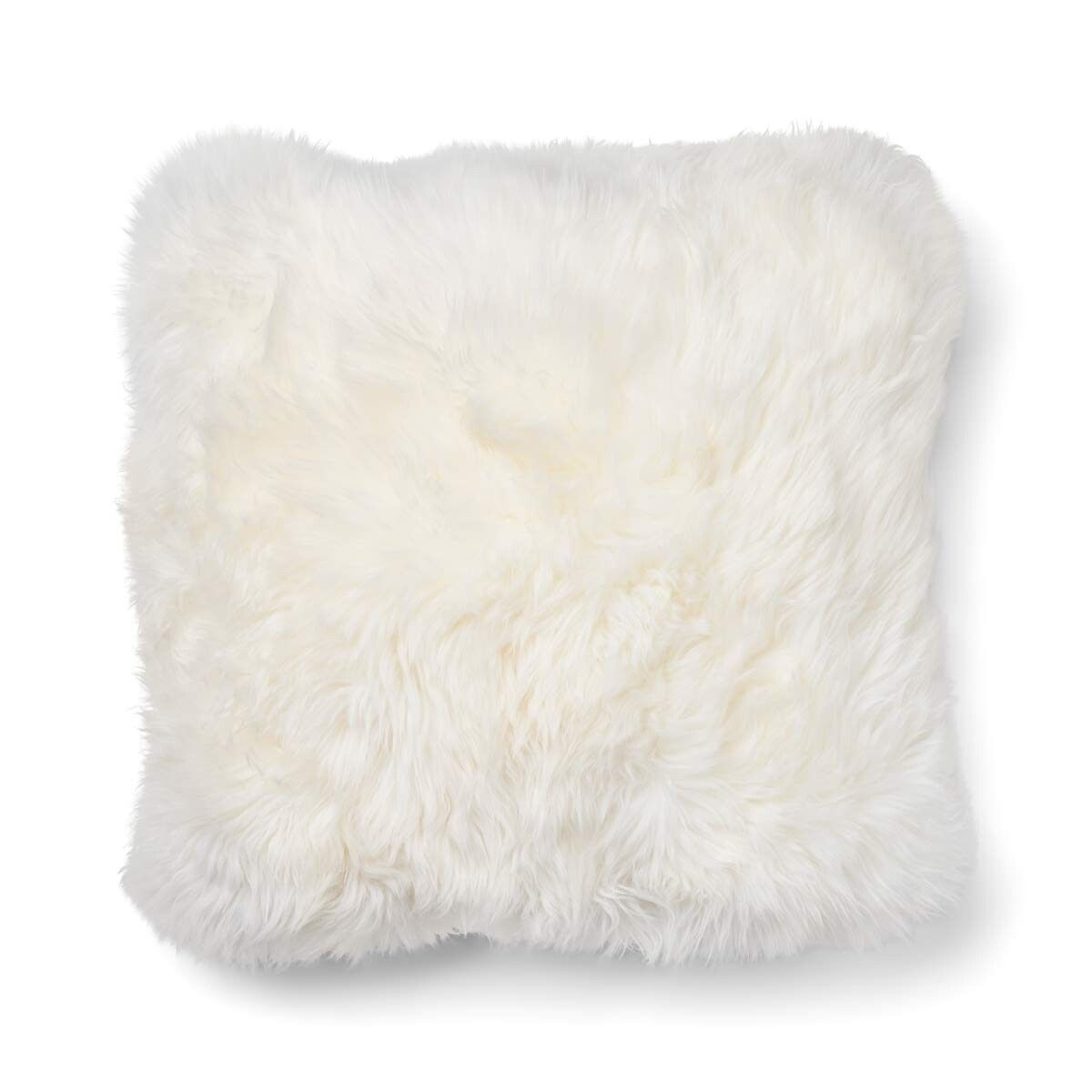 Checked Lång Lugg Fårskinn Kudde Oatmeal-Beige/Elfenben