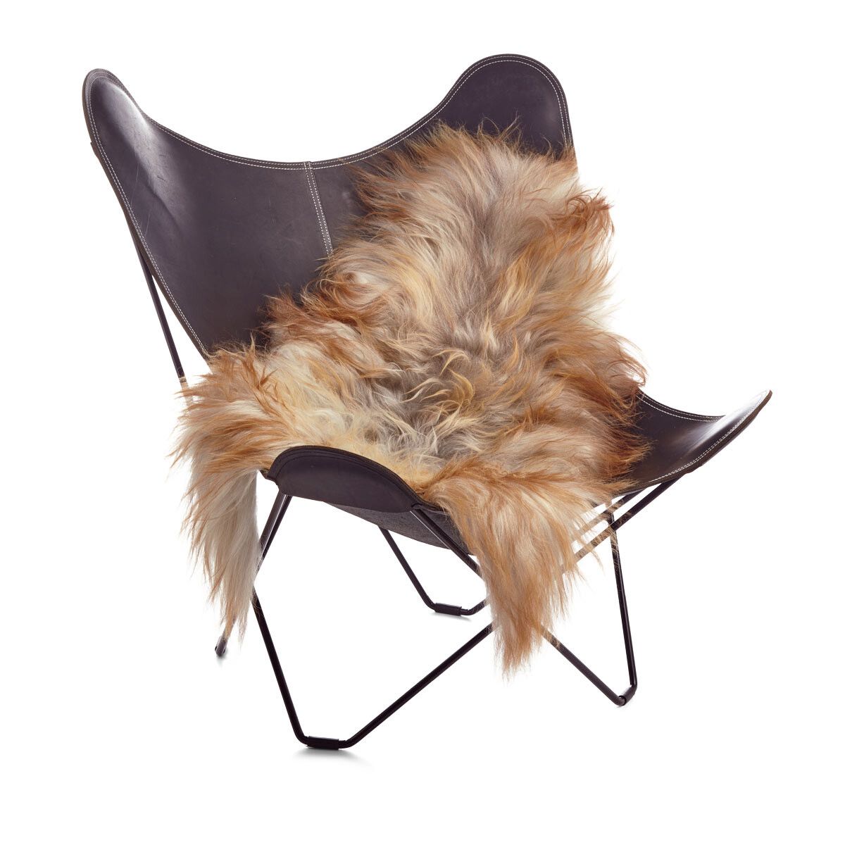 Fårskinn | Lång lugg | Island | 90x60 cm Naturligt Grå Karamell