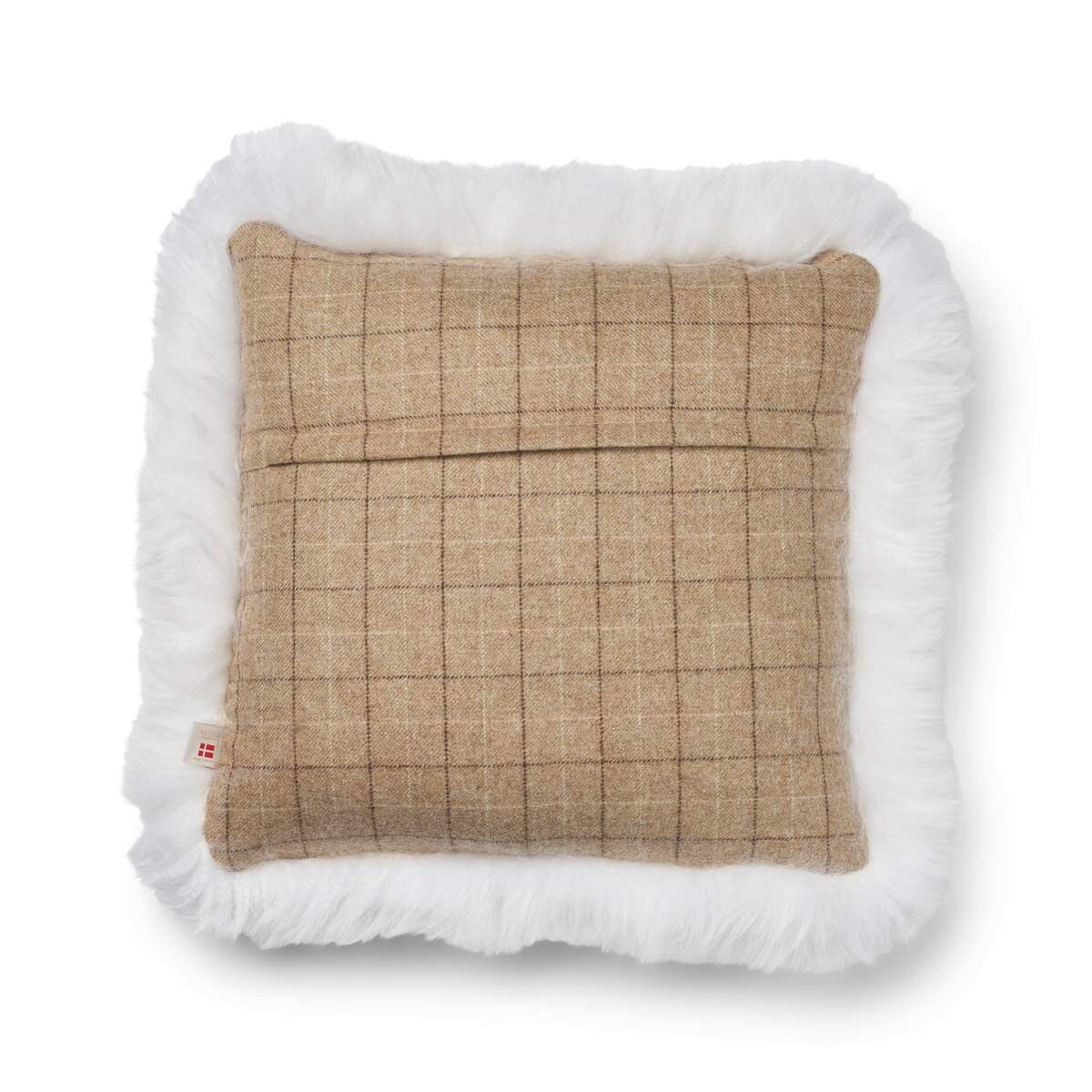 Checked Lång Lugg Fårskinn Kudde Oatmeal-Beige/Elfenben