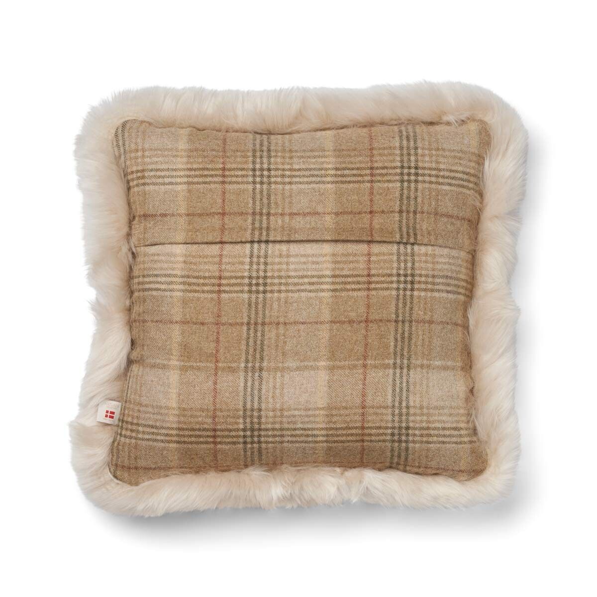 Checked Lång Lugg Fårskinn Kudde Sand-Beige/Pärla