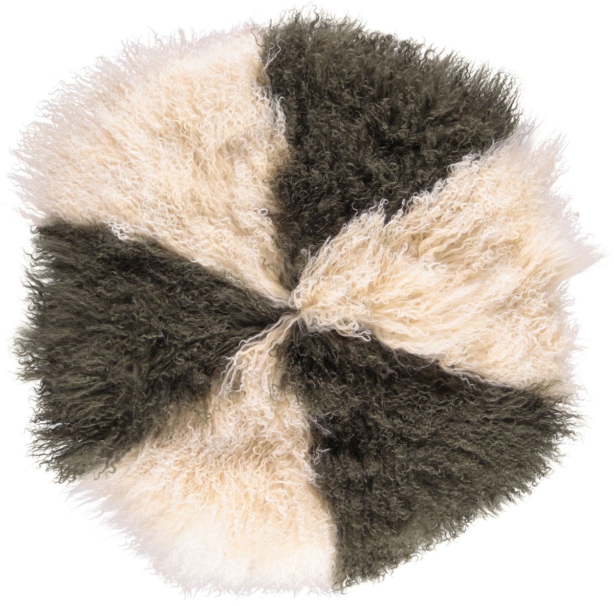 Fårskinnskudde | Lockig | Tibet | Ø38/45/62 cm Guldvit / Mörkgrön