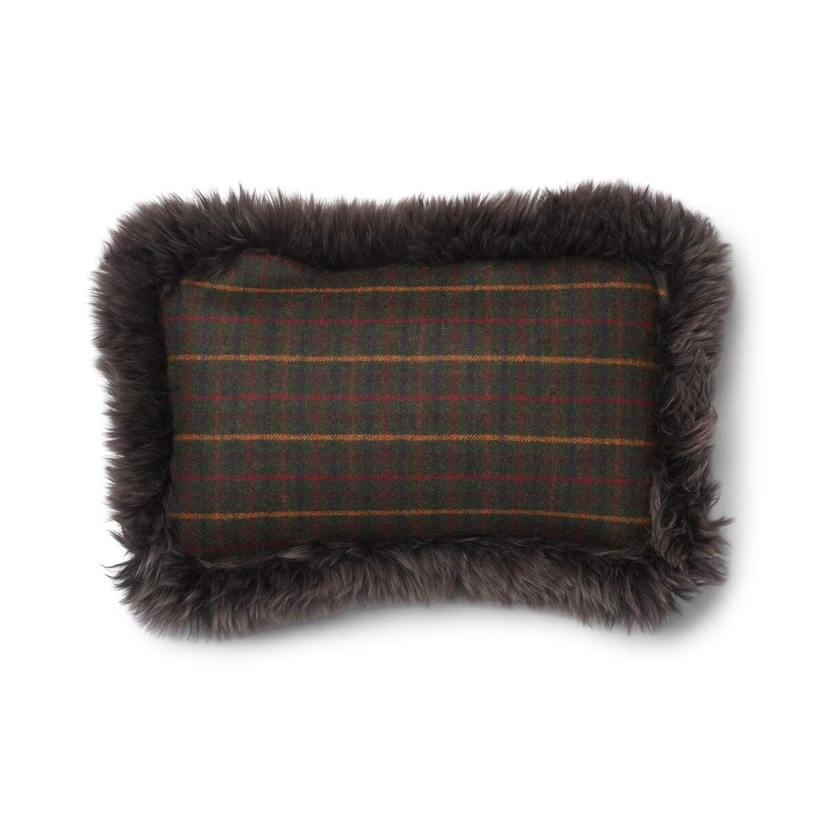 Checked Lång Lugg Fårskinn Kudde Kilberry Fir-Dark Green/Walnut
