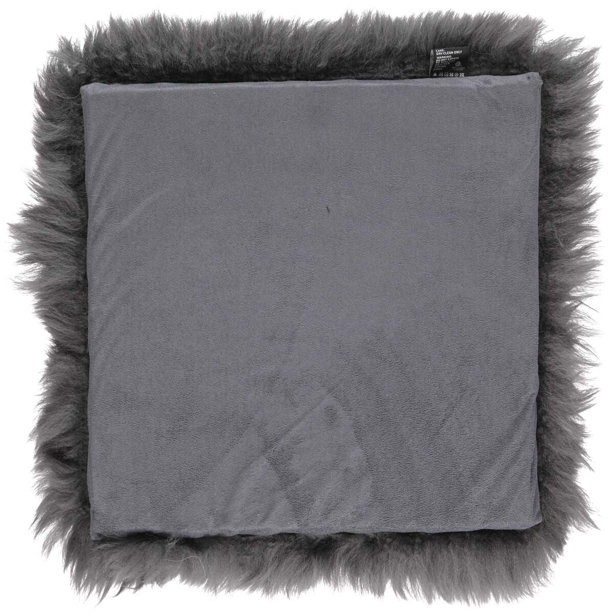 Stolsdyna m/fyllning | Lång lugg | Nya Zeeland | 37x37 cm Mörkgrå