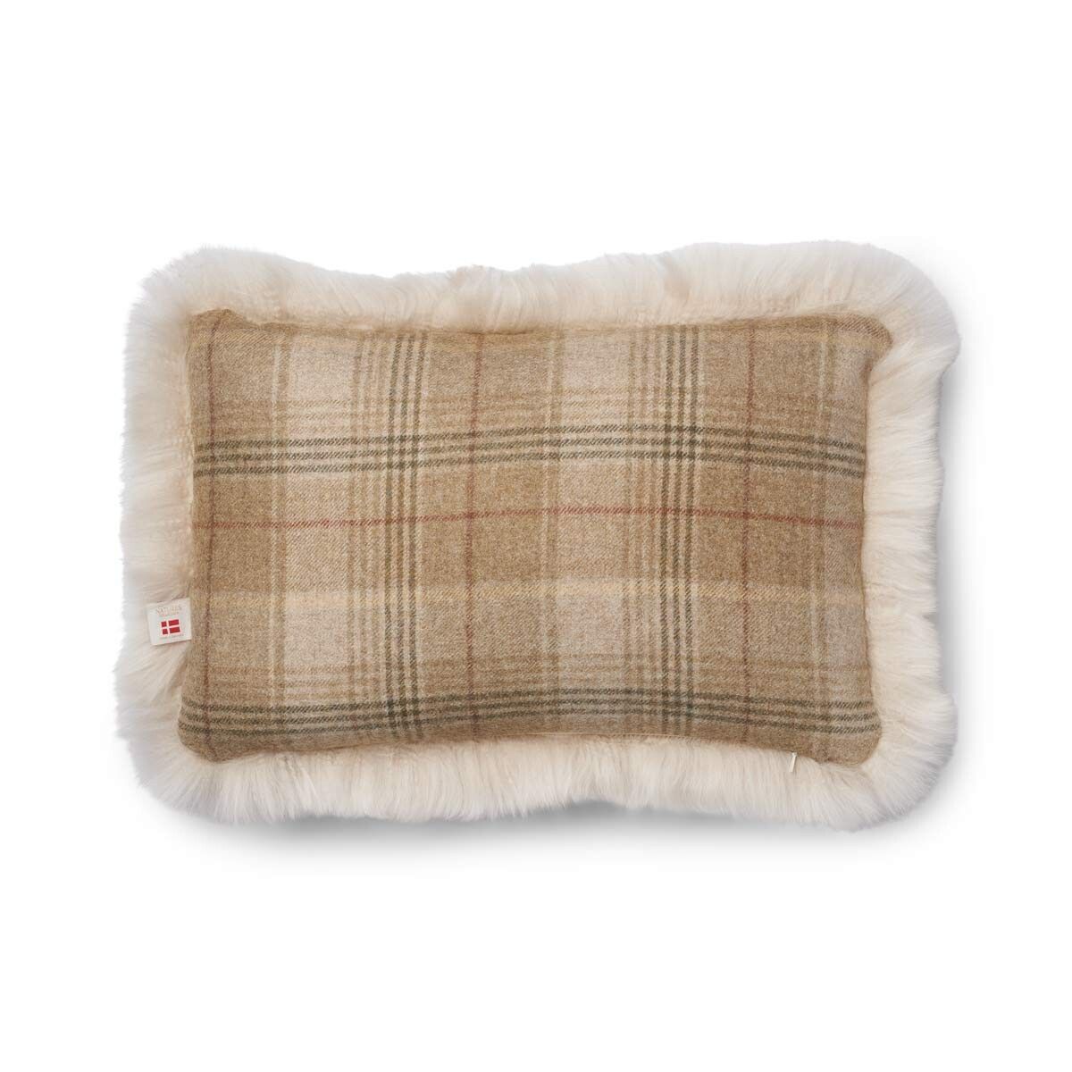 Checked Lång Lugg Fårskinn Kudde Sand-Beige/Pärla
