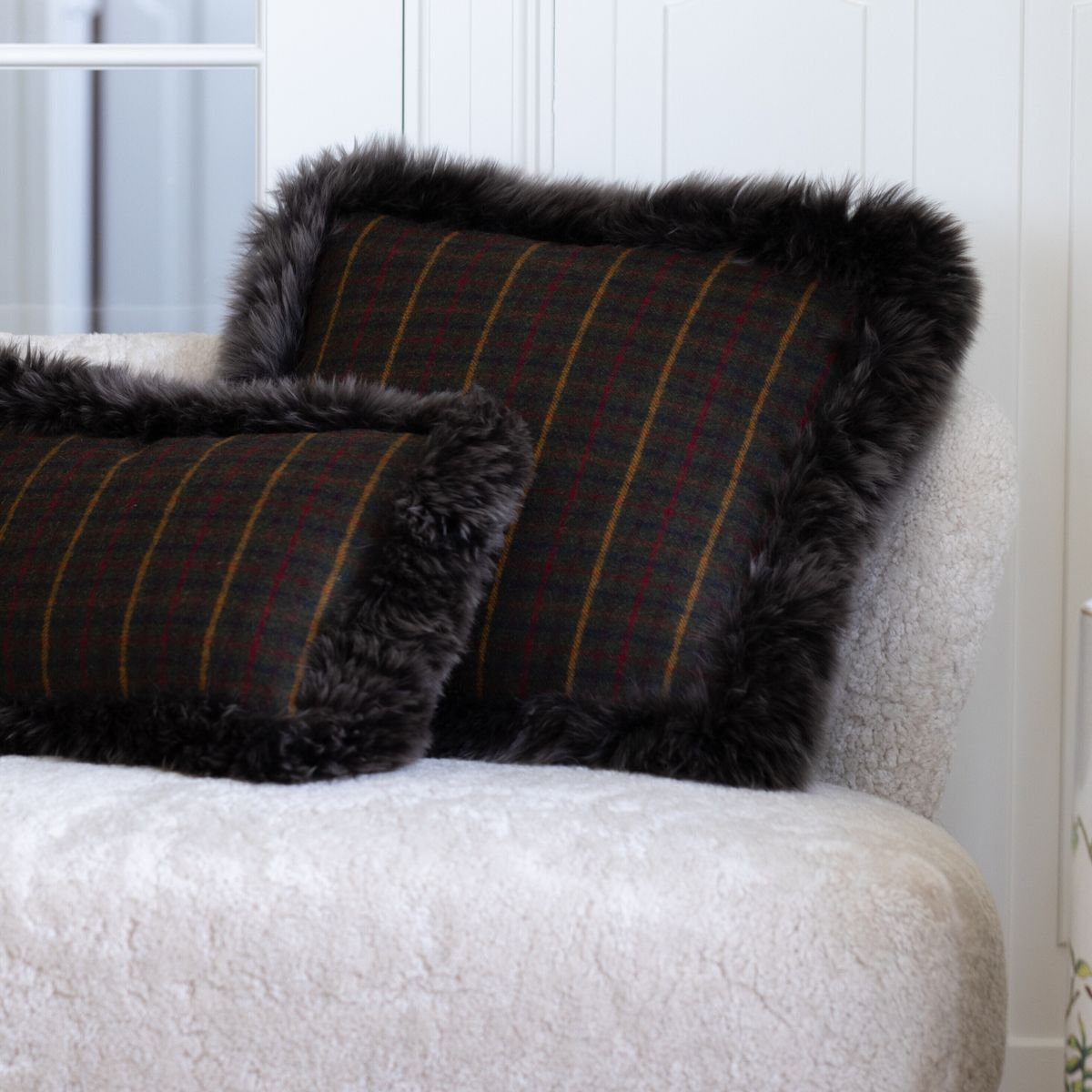 Checked Collection | Ullkudde | Lång lugg | 52x52 cm Kakao – Mörkbrun / Ljusbrun