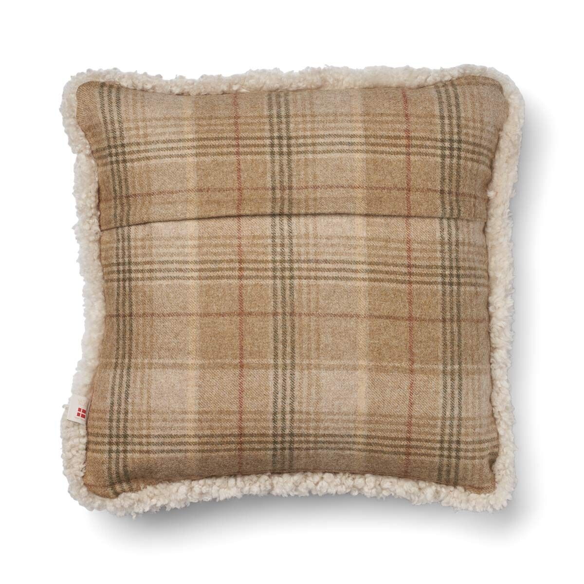 Checked Kort Lugg Fårskinn Kudde Sand-Beige/Pärla