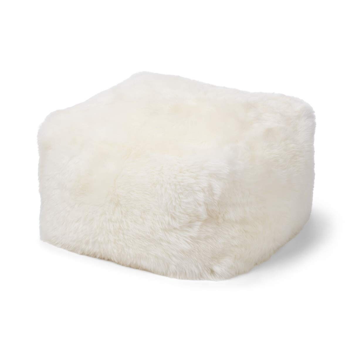Lång Lugg Fårskinn Puff Elfenben