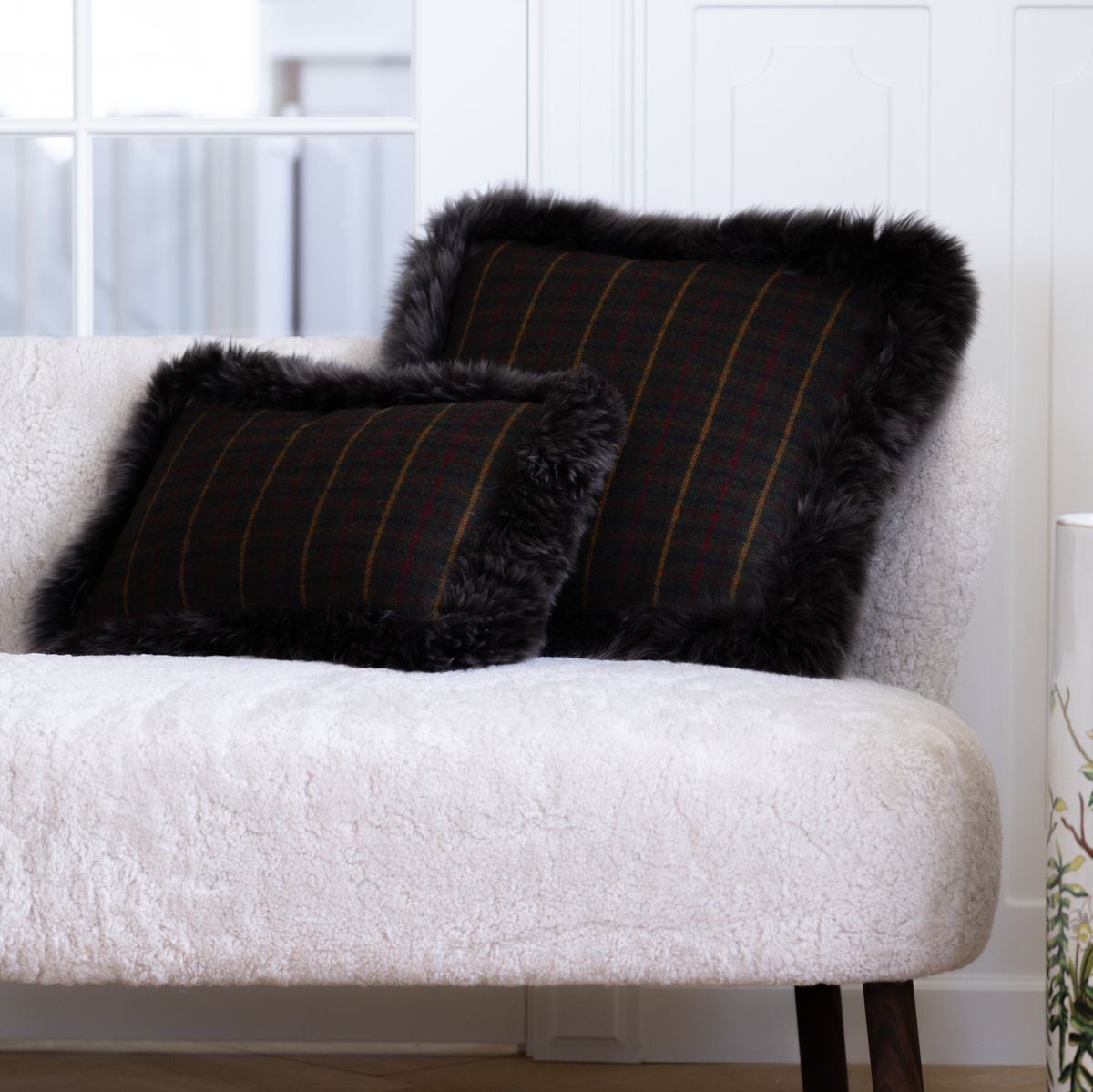 Checked Collection | Ullkudde | Lång lugg | Dubbelsidig | 34x52 cm Kakao – Mörkbrun / Ljusbrun