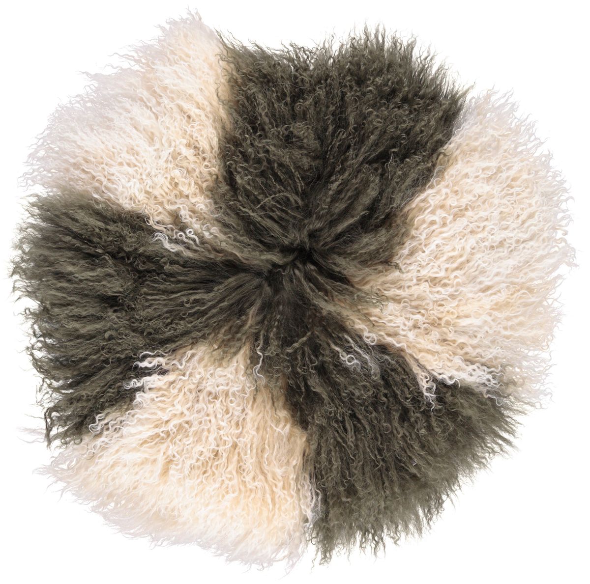 Fårskinnskudde | Lockig | Tibet | Ø38/45/62 cm Guldvit / Mörkgrön