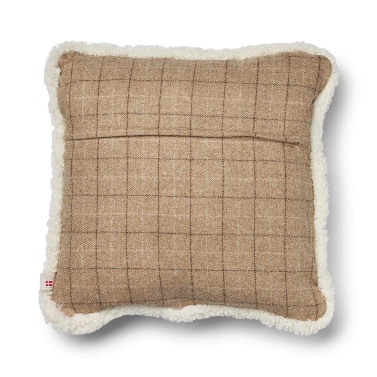 Checked Kort Lugg Fårskinn Kudde Oatmeal-Beige/Elfenben