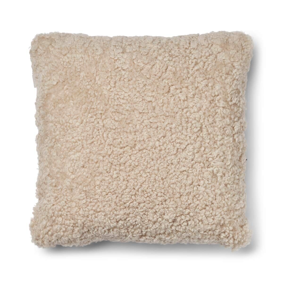 Checked Kort Lugg Fårskinn Kudde Sand-Beige/Pärla