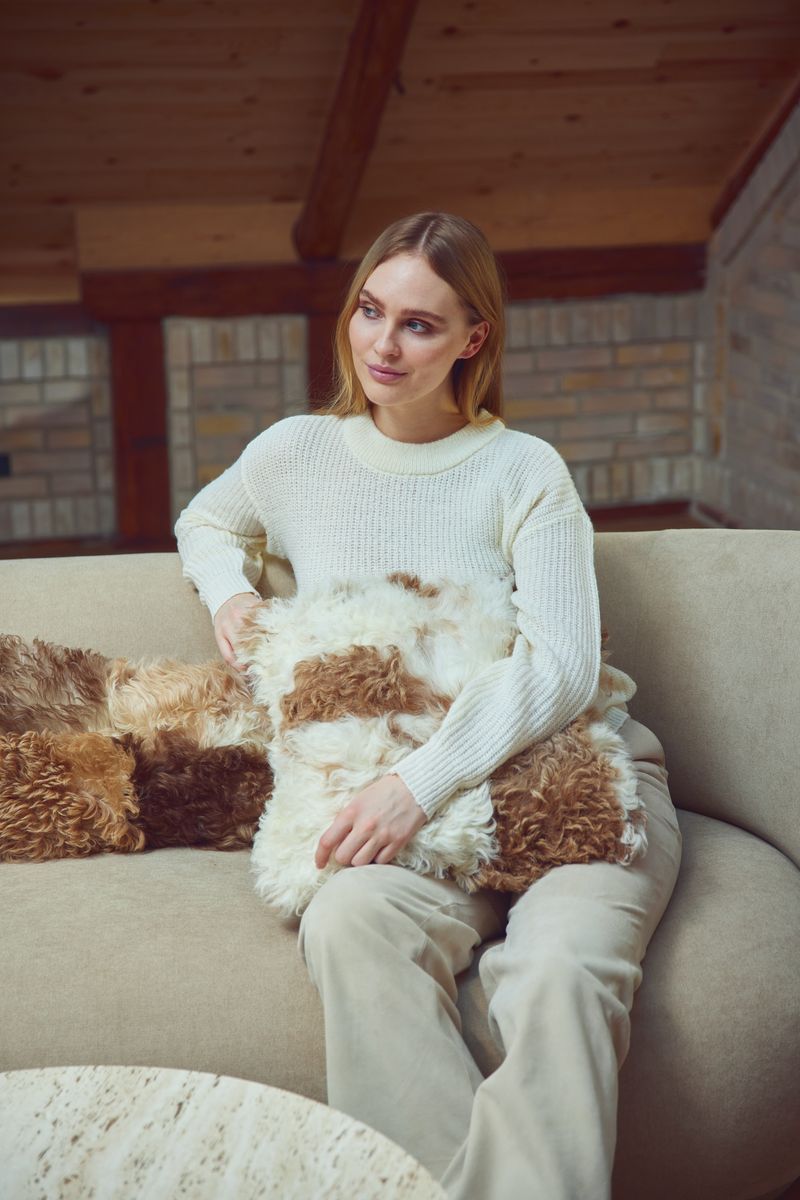 Fårskinnskudde | Toscana | Dubbelsidig Brun / Beige Mix