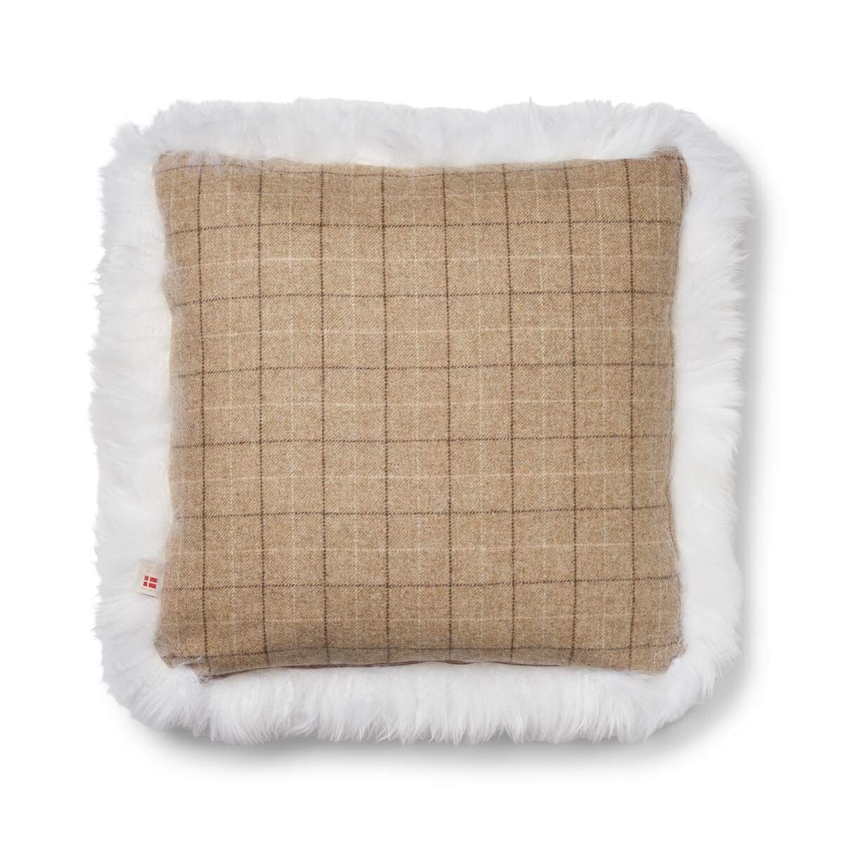 Checked Collection | Ullkudde | Lång lugg | 52x52 cm Rutigt / Beige / Vit