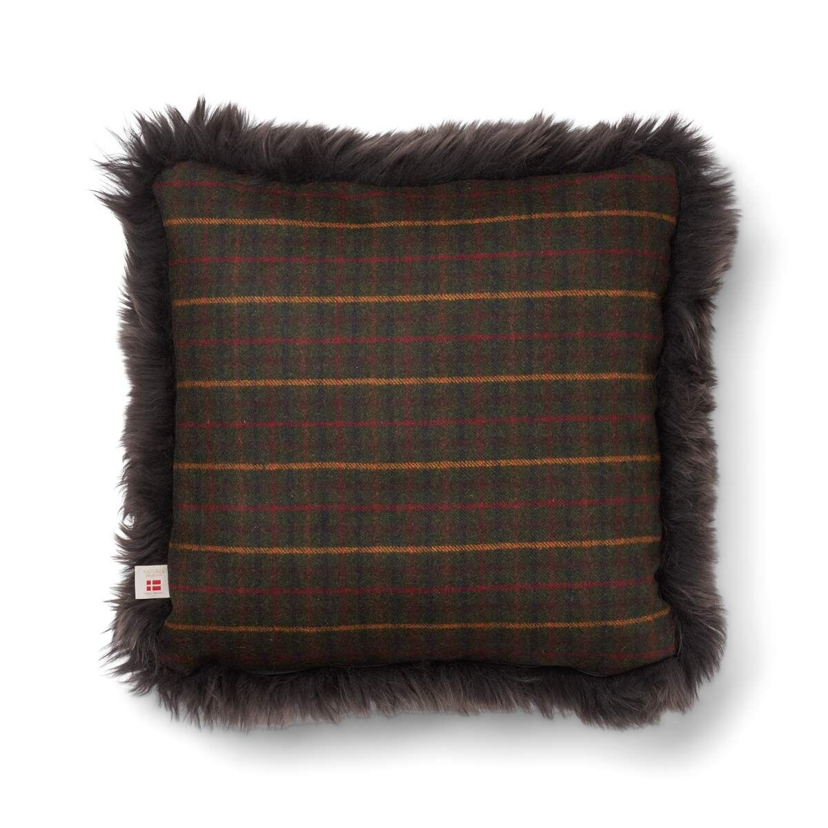 Checked Lång Lugg Fårskinn Kudde Kilberry Fir-Dark Green/Walnut