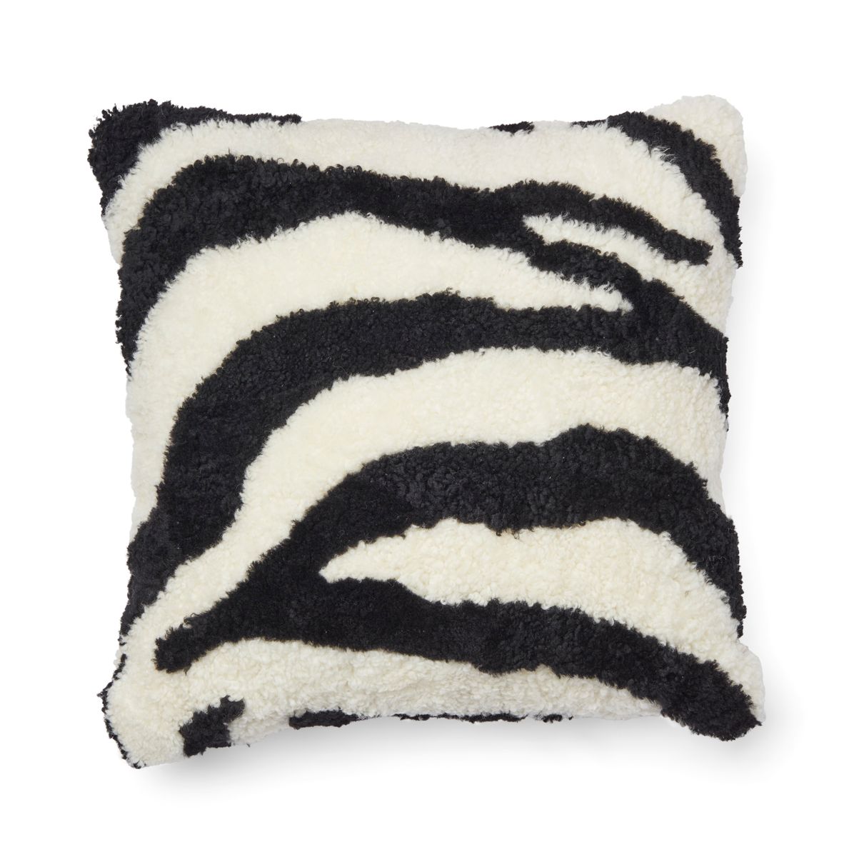 Zebra Kort Lugg Fårskinn Kudde Elfenben/Svart