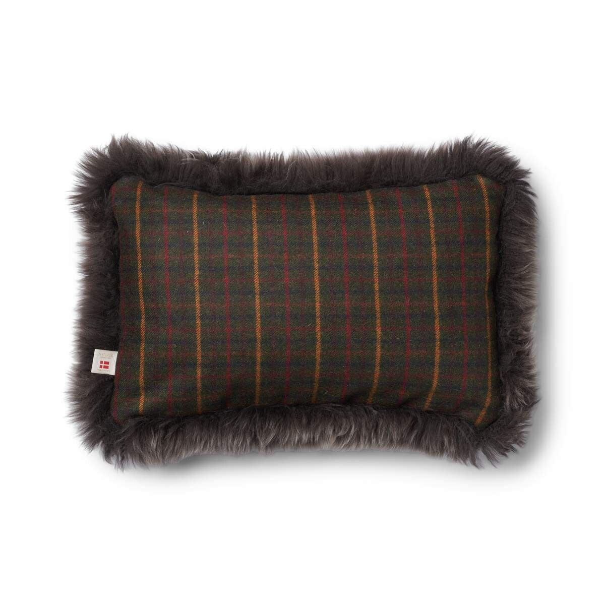 Checked Lång Lugg Fårskinn Kudde Kilberry Fir-Dark Green/Walnut