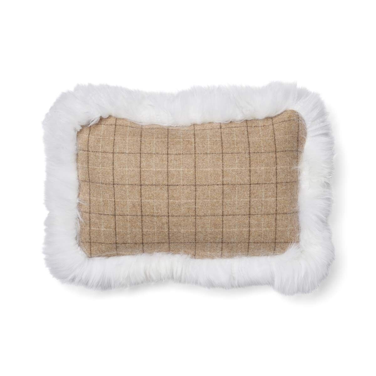 Checked Lång Lugg Fårskinn Kudde Oatmeal-Beige/Elfenben