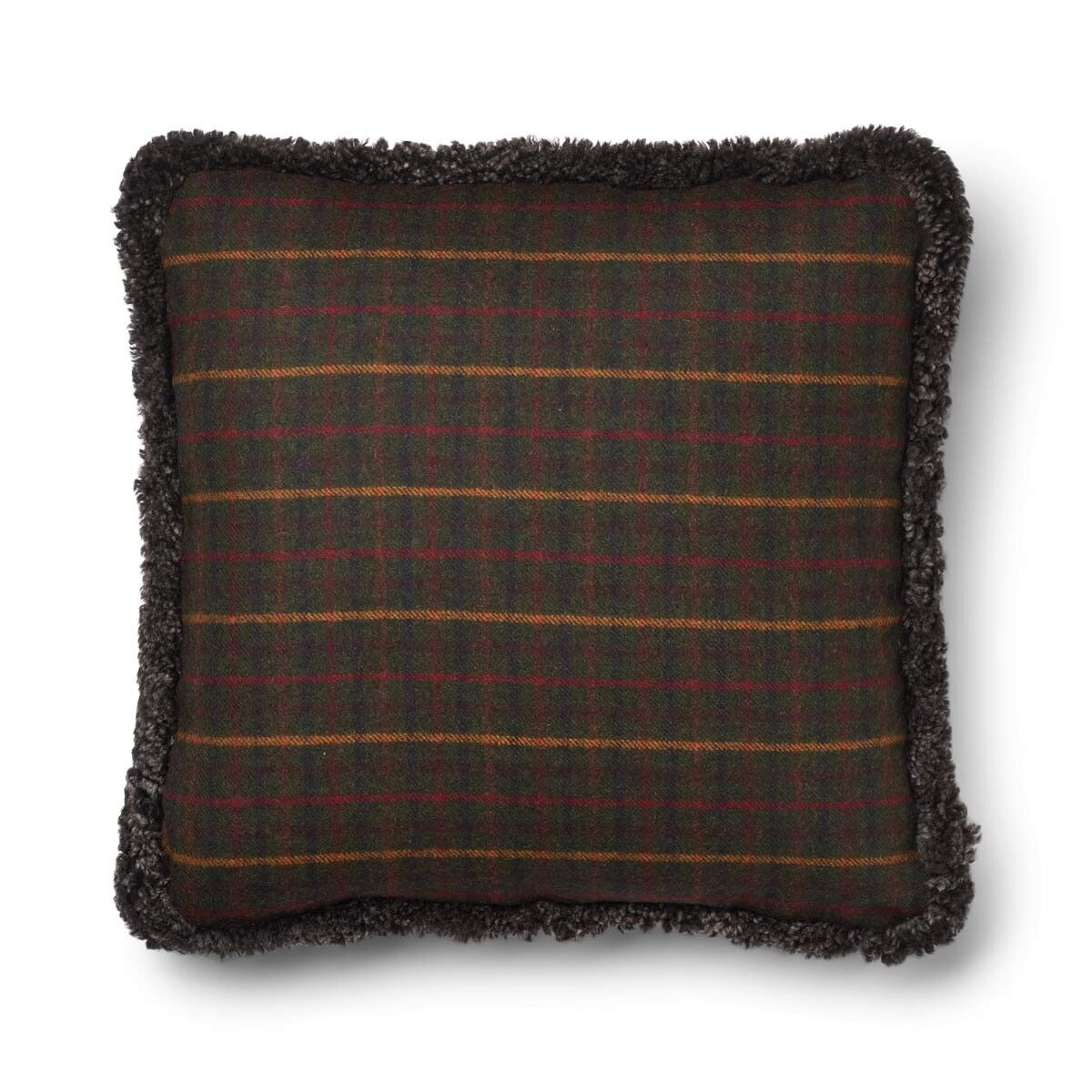 Checked Collection | Ullkudde | Kort lugg | 52x52 cm Rutig Mörkgrön / Cappuccino