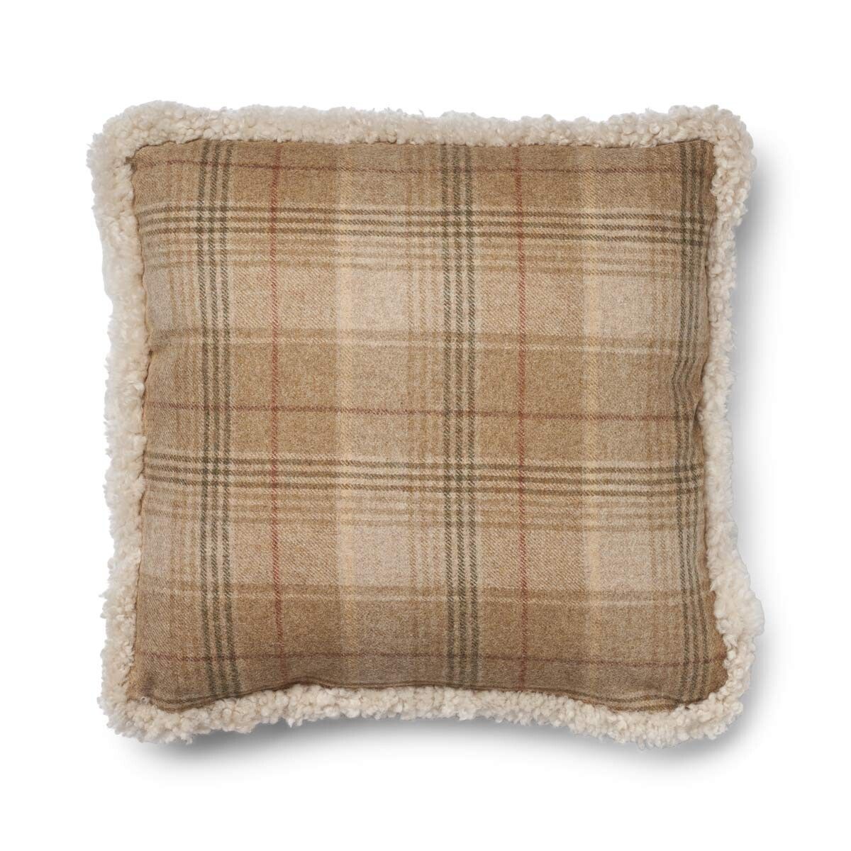 Checked Kort Lugg Fårskinn Kudde Sand-Beige/Pärla
