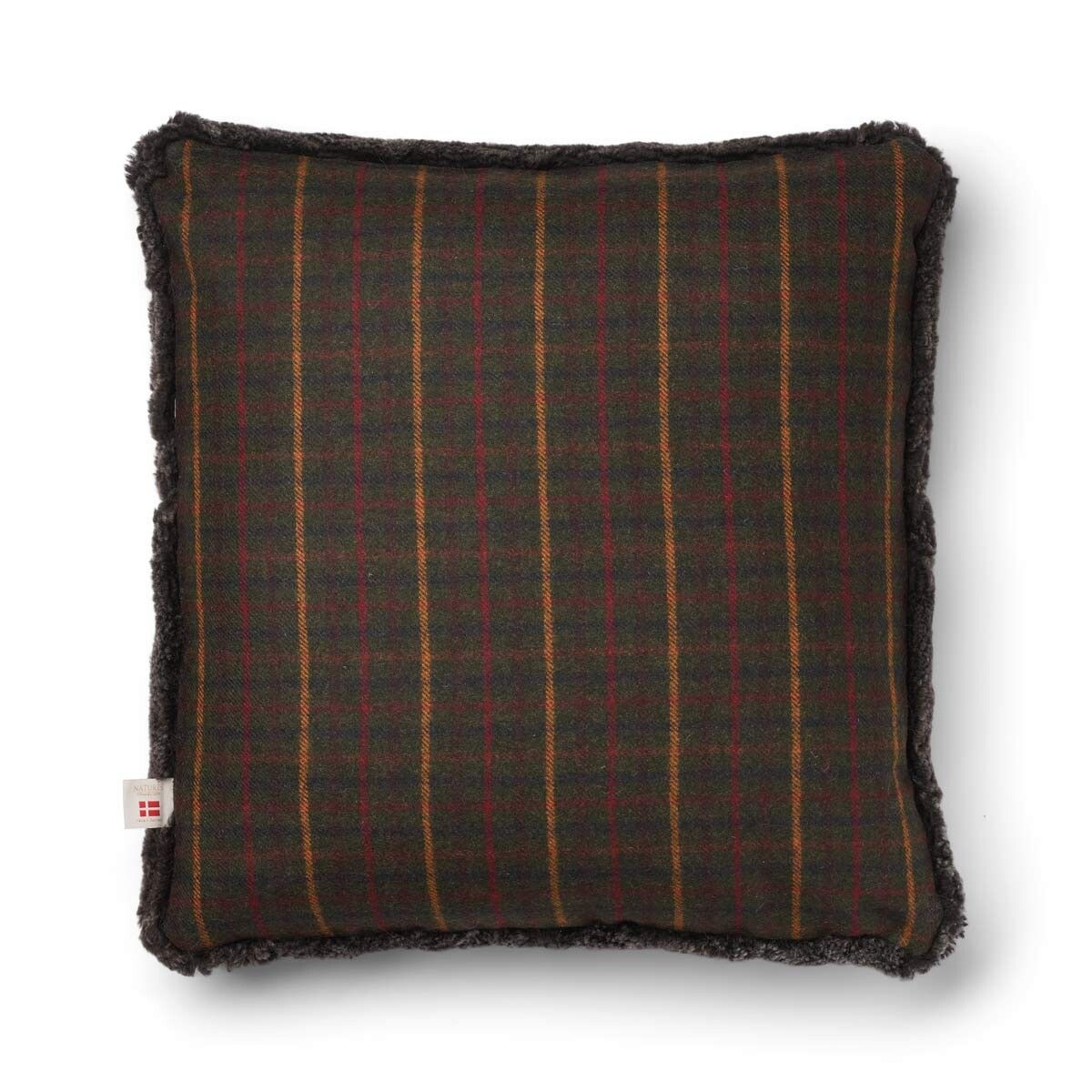 Checked Collection | Ullkudde | Kort lugg | 52x52 cm Rutig Mörkgrön / Cappuccino