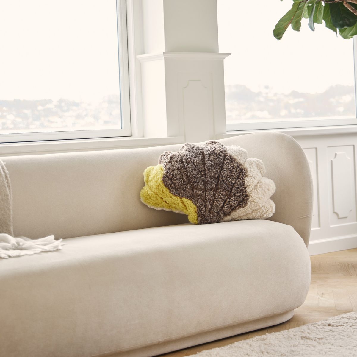 Pattern Kort Lugg Lockigt Fårskinn Kudde Gul / Ljusbrun / Beige