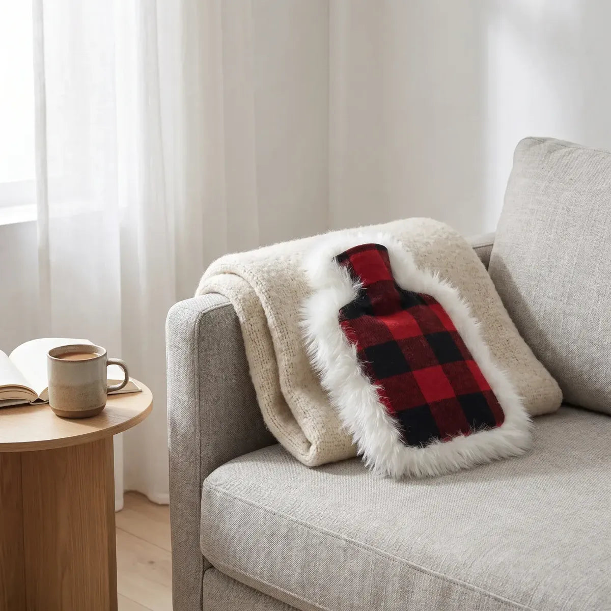 Värmeflaska | Fårskinn och ull | 37x27 cm Lindsay Tartan/Vit
