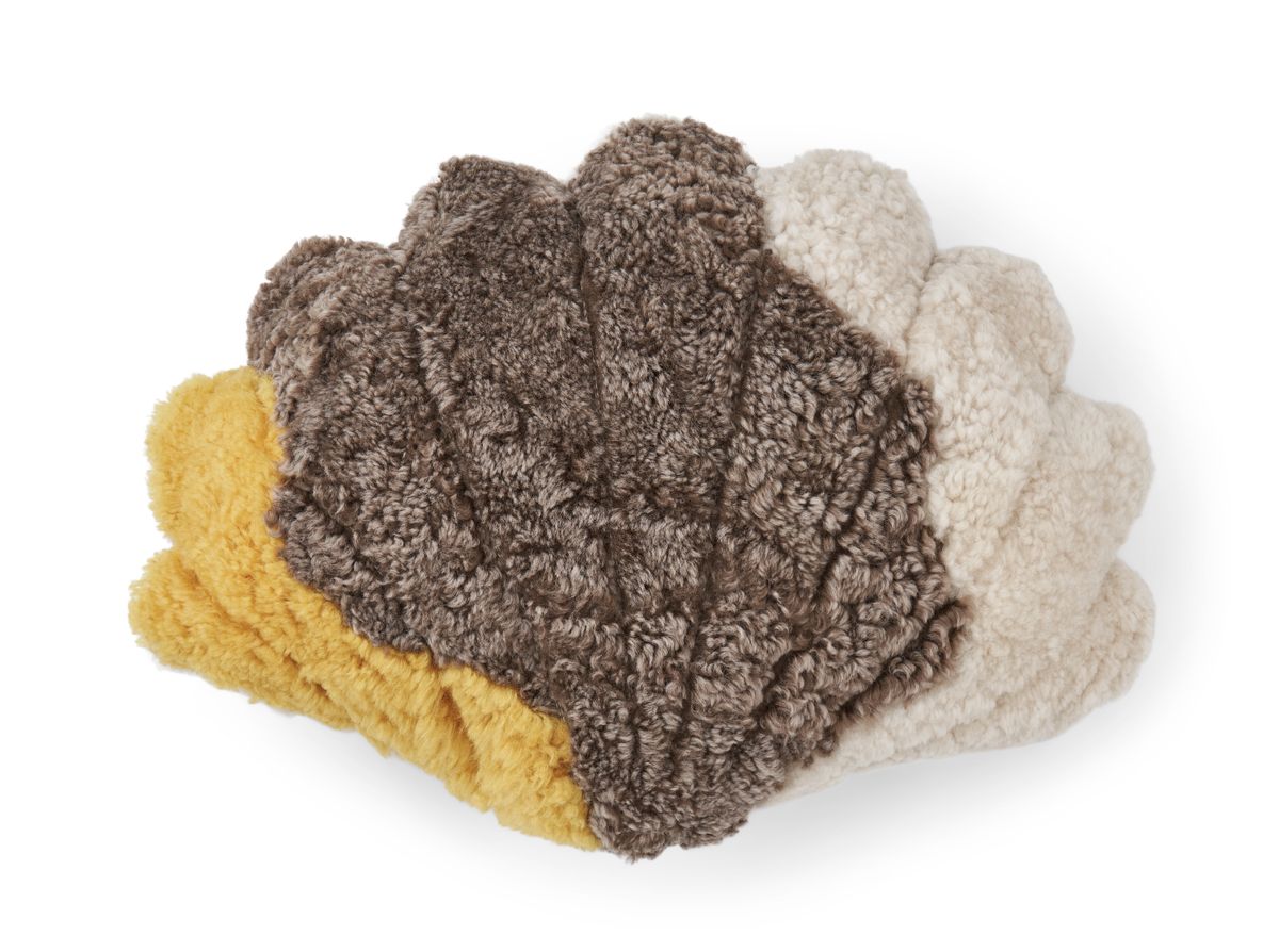 Pattern shell fårskinnskudde | Kort lugg | Nya Zeeland Gul / Ljusbrun / Beige