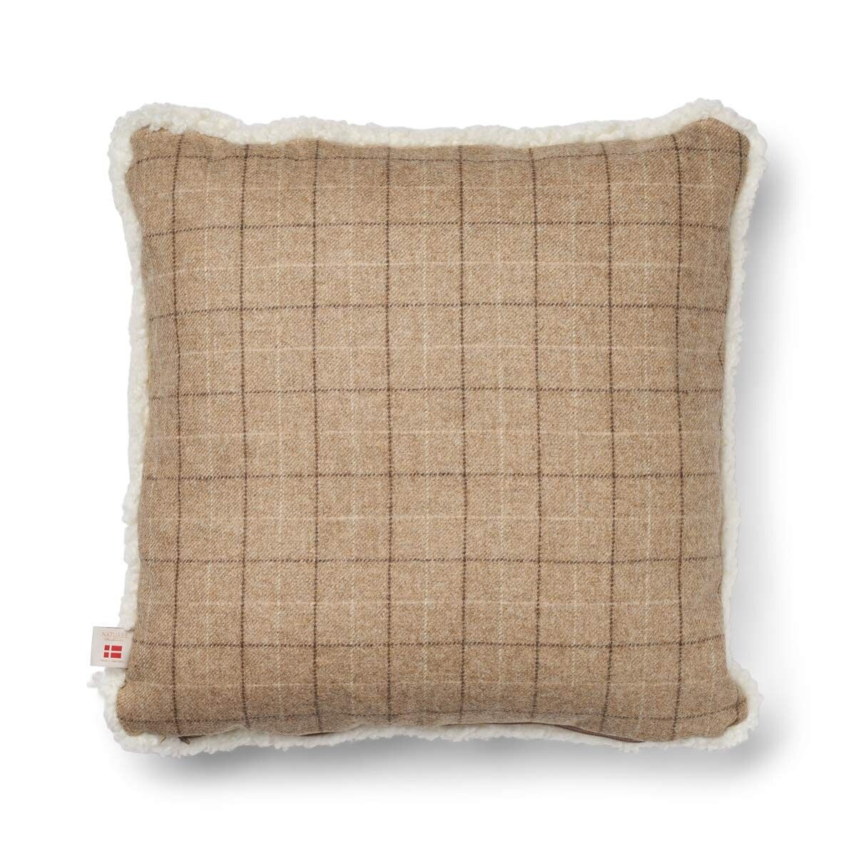 Checked Kort Lugg Fårskinn Kudde Oatmeal-Beige/Elfenben