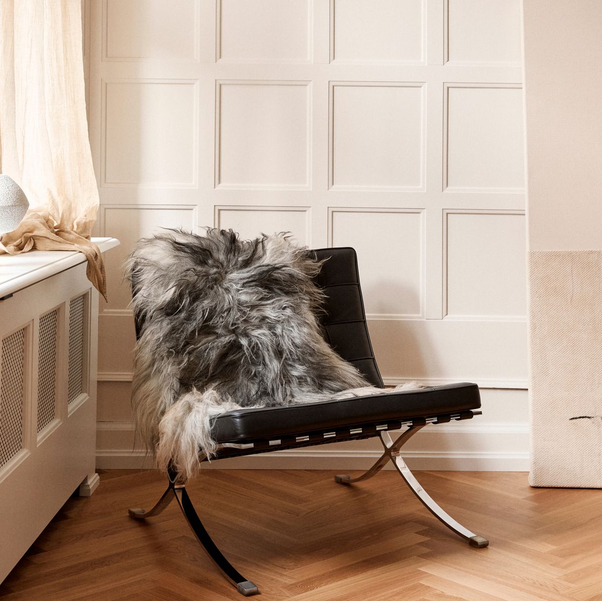 Fårskinn | Lång lugg | Island | 100-120x60 cm Naturleg Grå