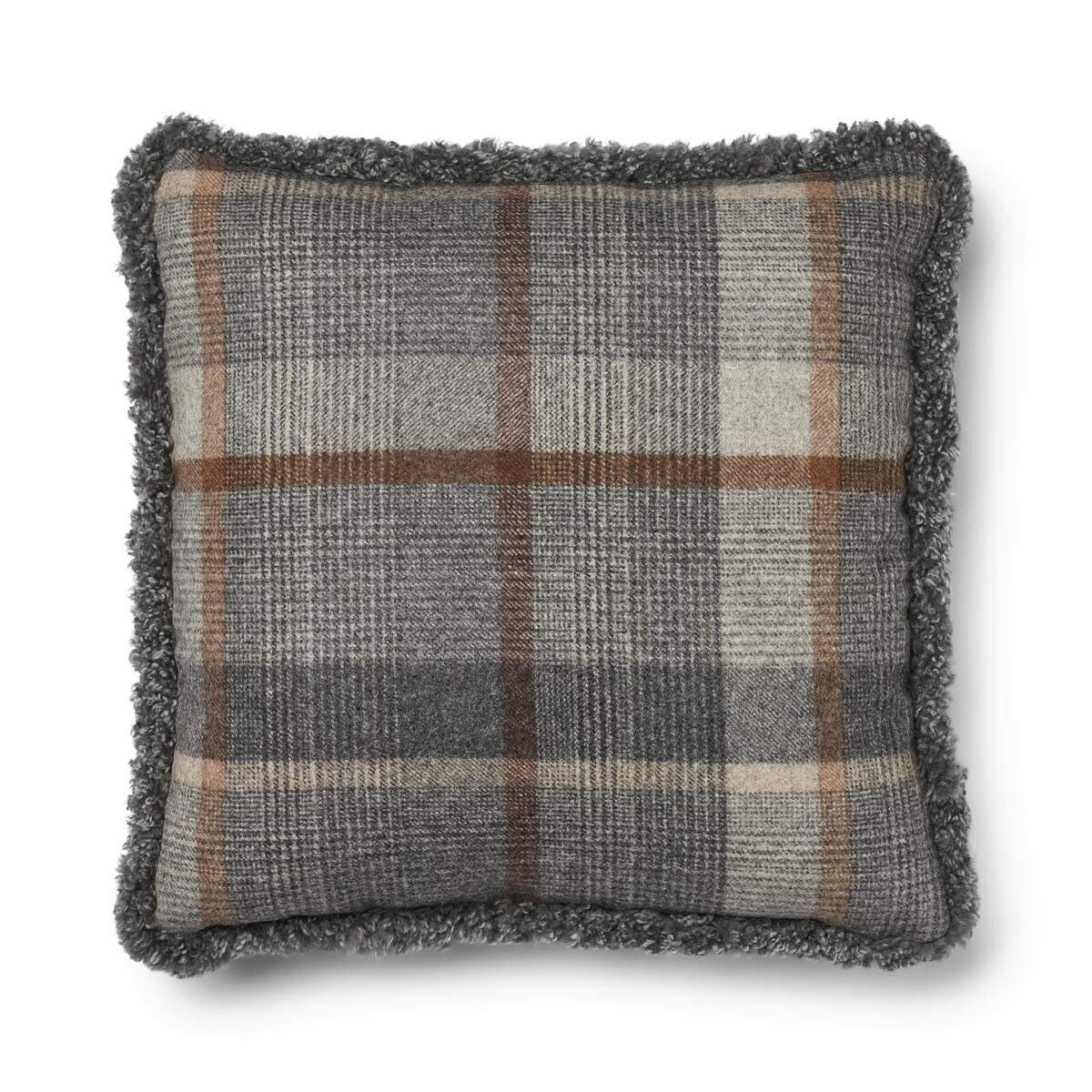 Checked Collection | Ullkudde | Kort lugg | 52x52 cm Rutig – Grå/Ljusgrå