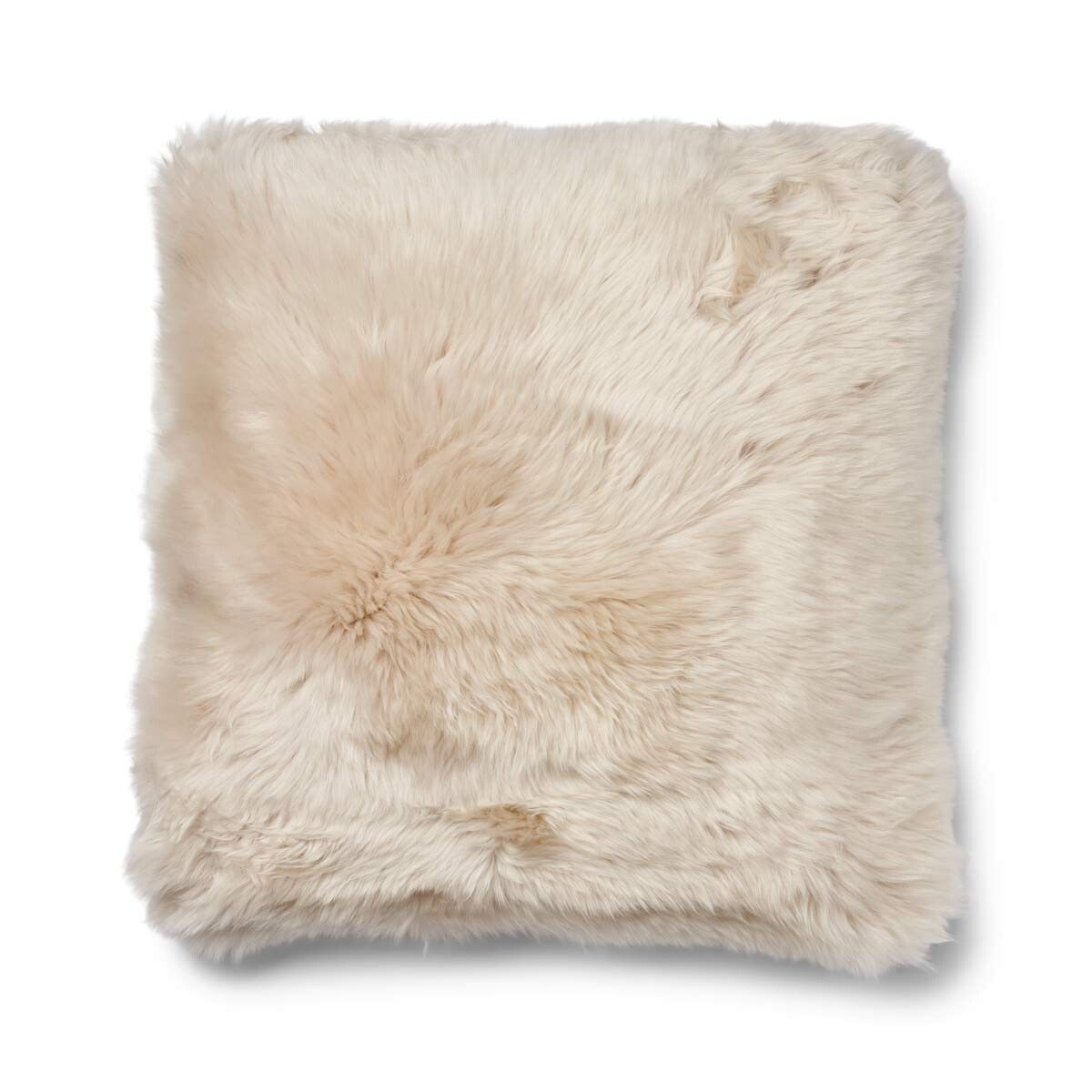 Checked Lång Lugg Fårskinn Kudde Sand-Beige/Pärla