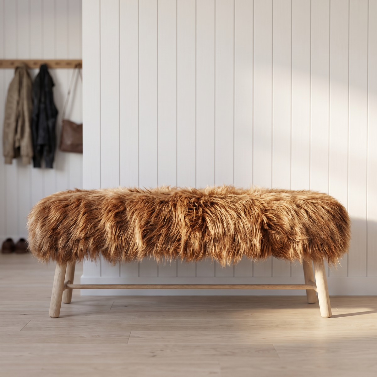 Bänk med Isländskt Fårskinn | Ekben Naturvit
