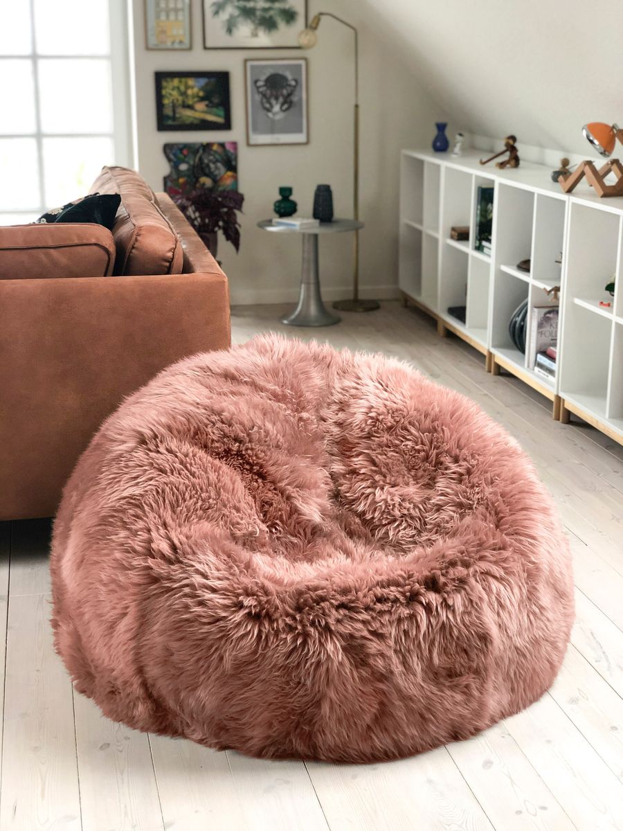 Runda saccosäck | Lång lugg | Nya Zealand | 93x92 cm Rosa