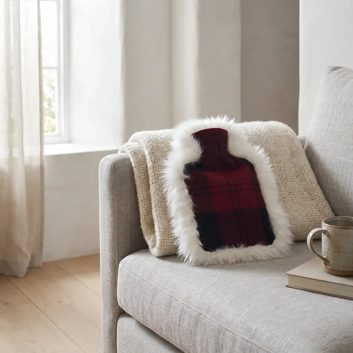 Värmeflaska | Fårskinn och ull | 37x27 cm Lindsay Tartan/Vit