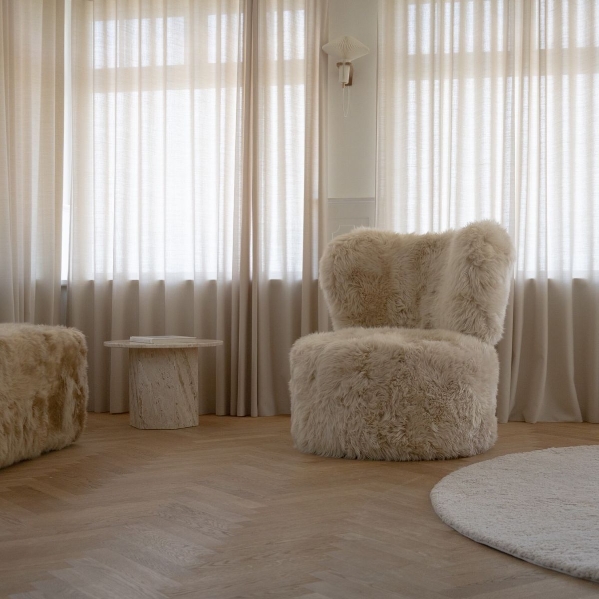 Rund Skandi loungestol Beige