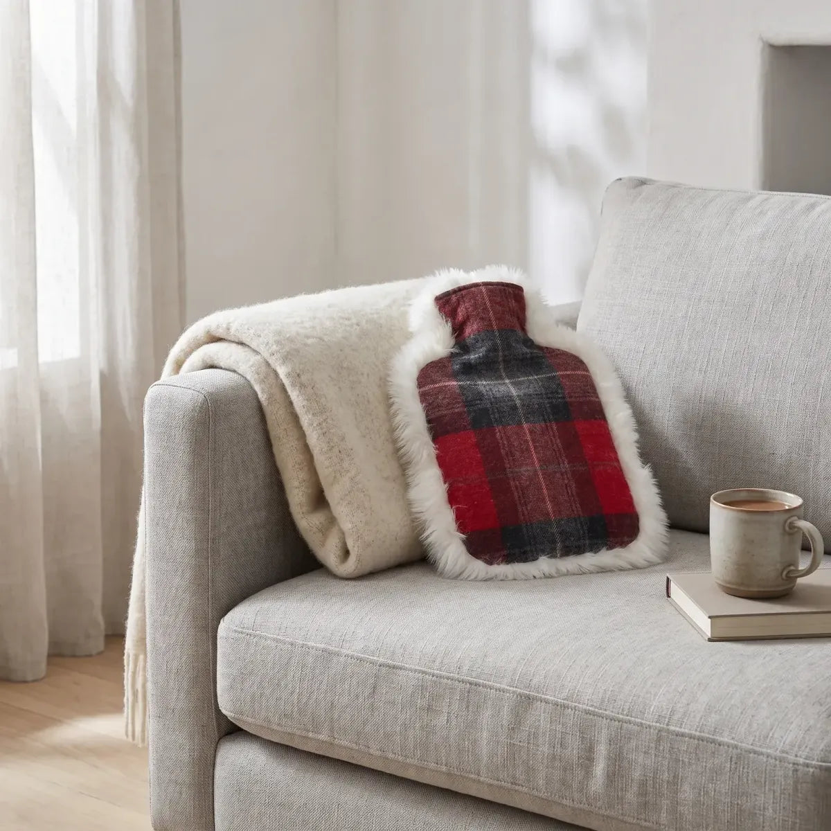 Värmeflaska | Fårskinn och ull | 37x27 cm Lindsay Tartan/Vit