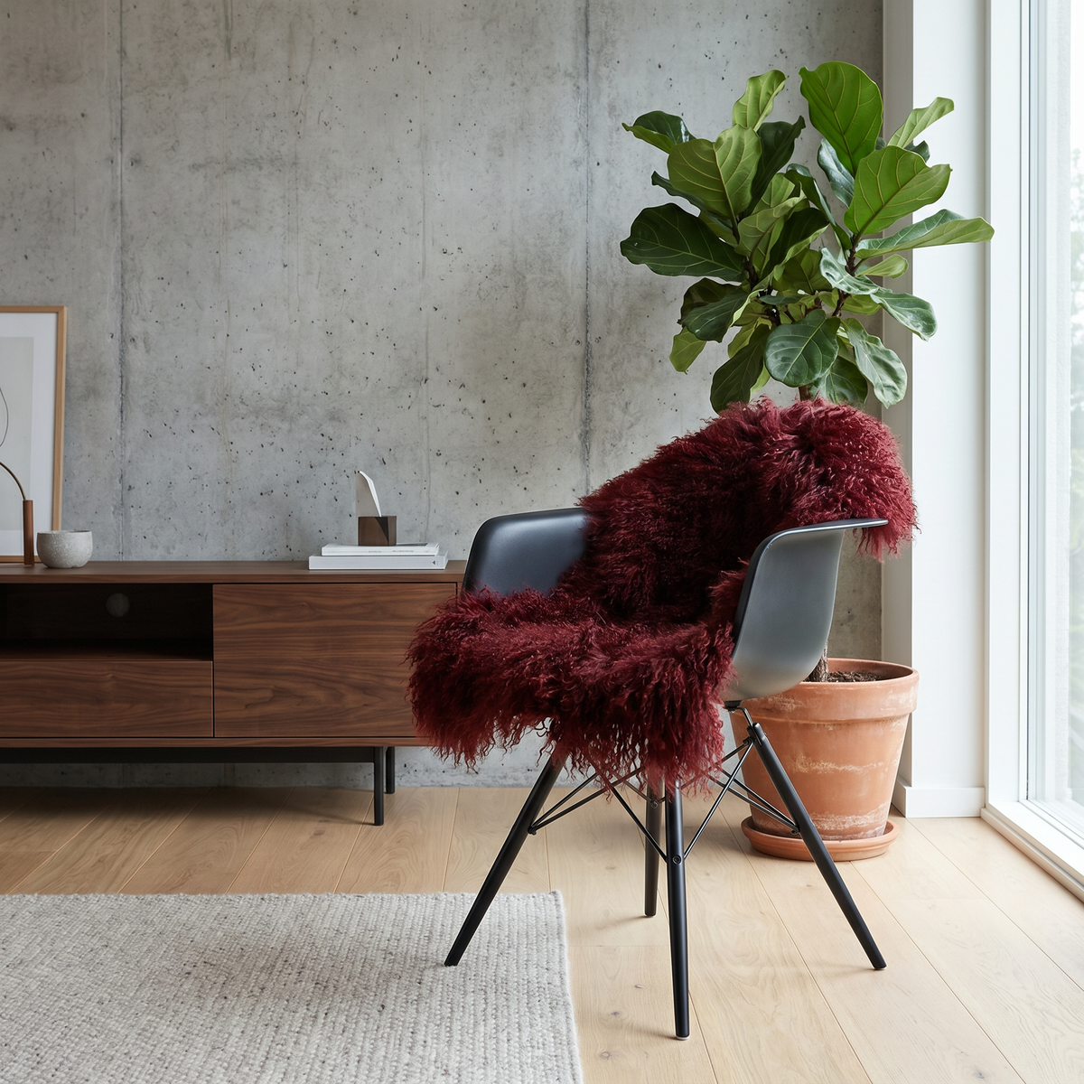 Fårskinn | Lockig | Tibet | 85x50 cm Bordeaux