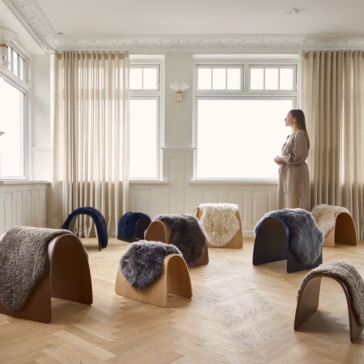 Sheep Stool cover | Lång lugg | Nya Zeeland Svart