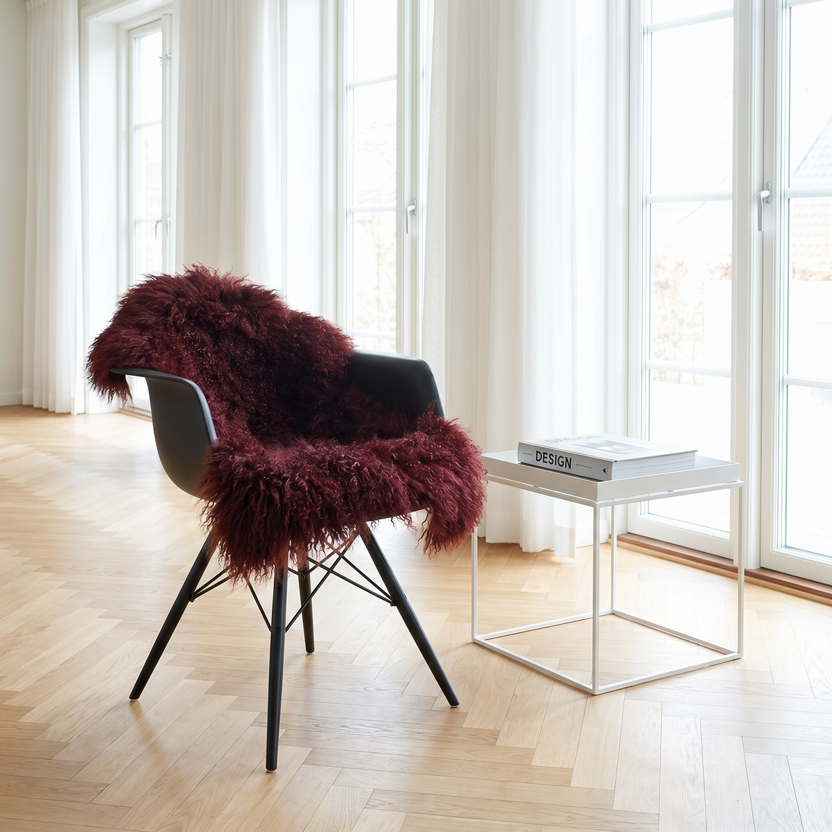Fårskinn | Lockig | Tibet | 85x50 cm Bordeaux