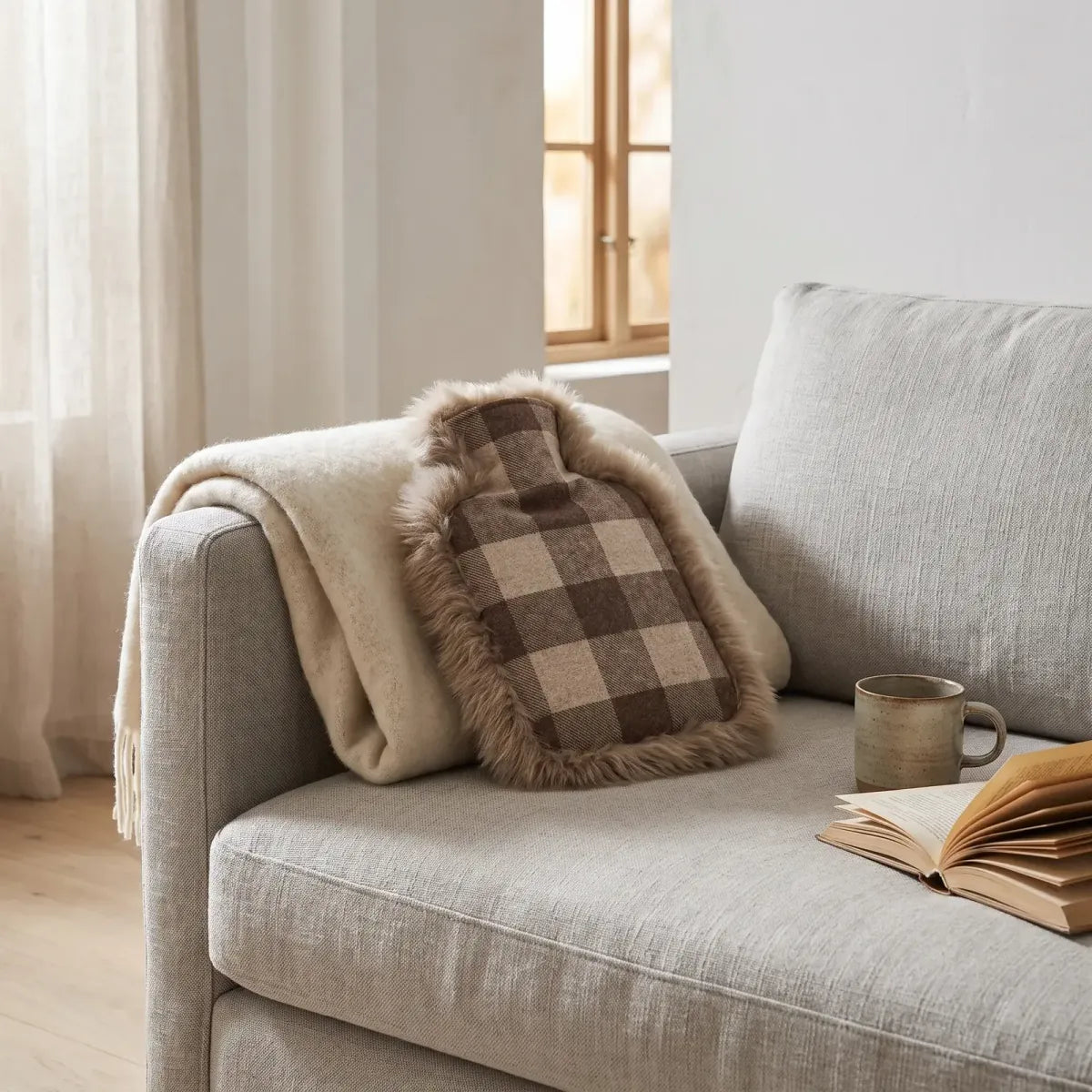Värmeflaska | Fårskinn och ull | 37x27 cm Lindsay Tartan/Vit